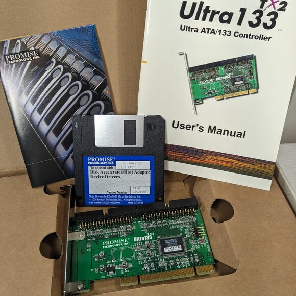 Promise Ultra 133 TX2 UDMA 2xIDE PCI Controller Card w/ Box & Manual UNTESTED - Picture 1 of 9